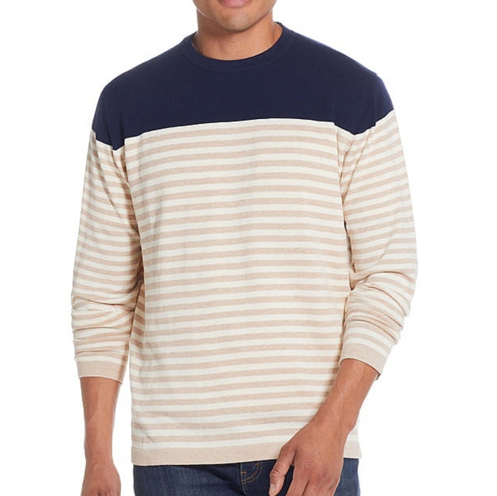 Weatherproof Men's Cotton Crew Neck Striped Nautical Sweater Sz Large